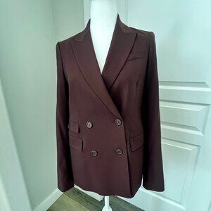 Theory Wool Burgandy Womens Blazer Jacket Double Breasted Office Wear Formal